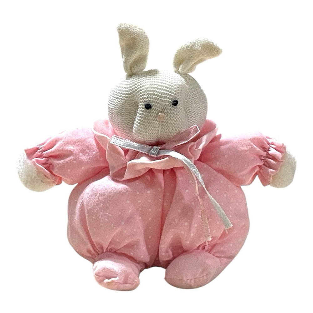 Vintage Russ Bertie Knit Squeaker Bunny Rabbit Plush Puffy Pink Polka Dot Easter